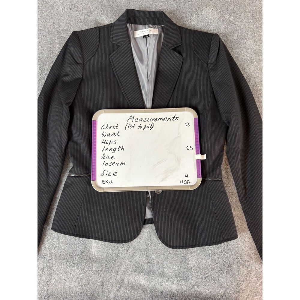 Tahari Arthur S Levine Black Pinstripe Tailored Career Blazer Jacket Size 4 - Picture 10 of 10